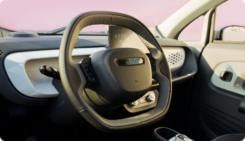 close-up van het multifunctioneel stuurwiel in de xev yoyo pro